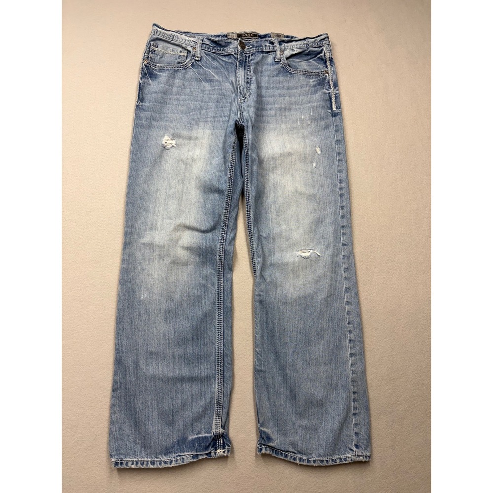 BKE Tyler Jeans Mens 40R Light Wash Bootcut Distressed Y2K Heavy Stitch ABM4255